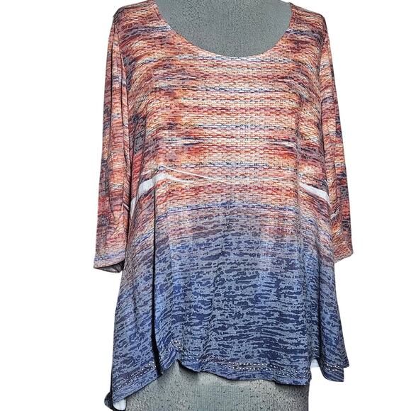 Multi Color Rhinestone Embellished Cotton Blend Tee Size Medium - Picture 1 of 5